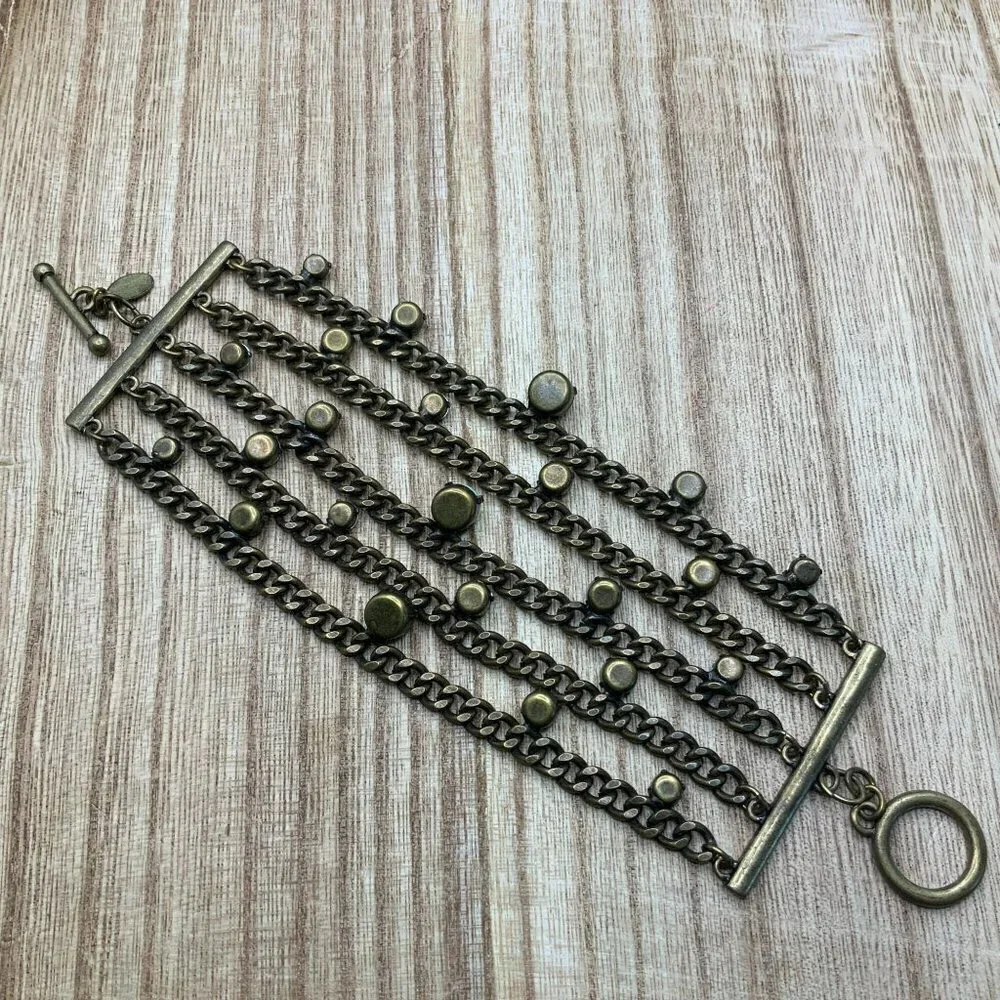 Chico's Multi Strand Rustic Gold Tone Bracelet